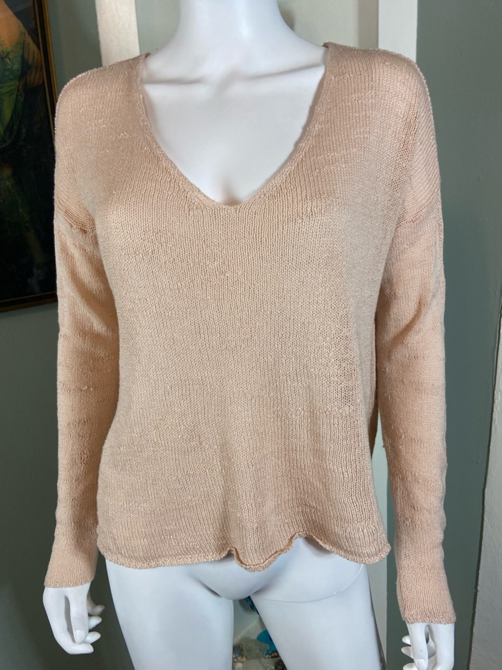 Forever 21 Peach Slub Knit Sheer Sweater Top Medium M Shirt Pullover Lightweight